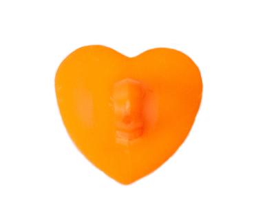 Kids button as heart out plastic in orange 14 mm 0,55 inch